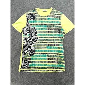 Versace Collection Mens Lime Green Baroque Striped Graphic T-Shirt V800683 S